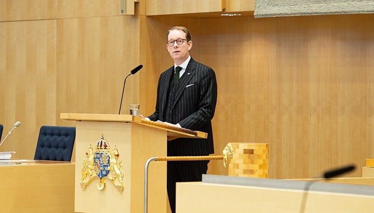 El Ministro de Asuntos Exteriores, Tobias Billström, en el Riksdag.