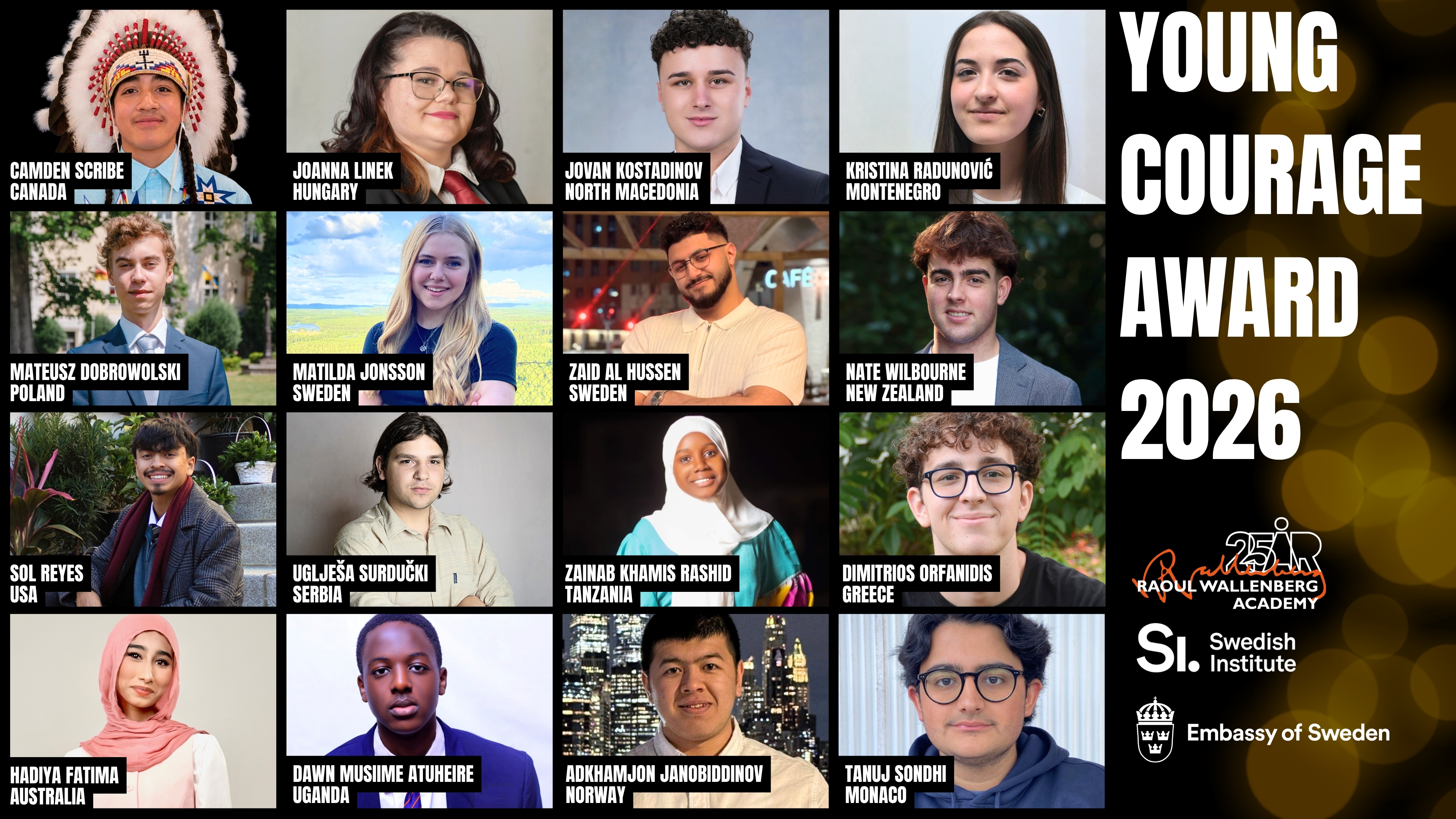 2026 Young Courage Award winners from 15 countries.