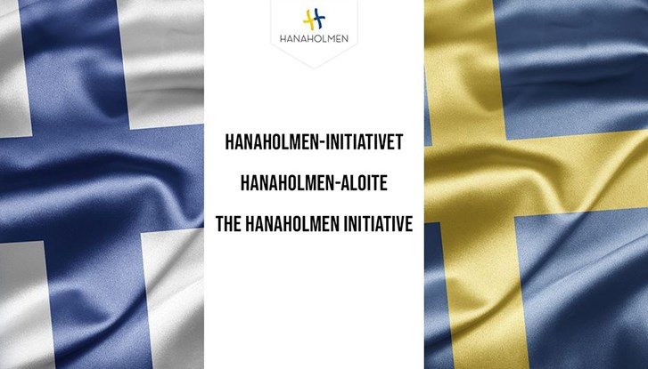 Finlands och Sveriges flaggor med text