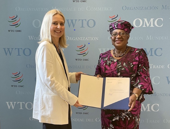 Ambassador to the WTO Nina Tornberg presents her credentials to WTO DG Ngozi Okonjo-Iweala