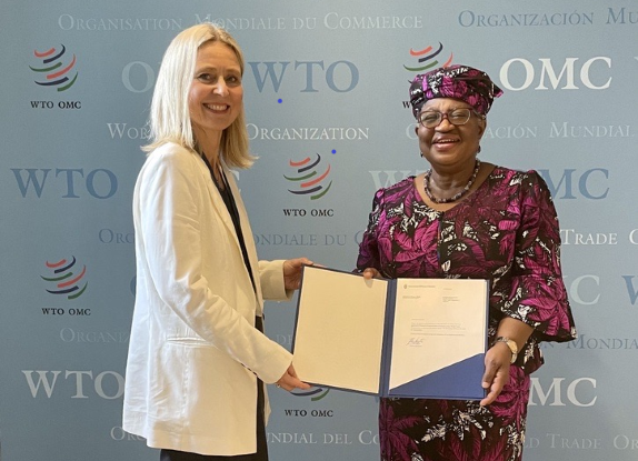Ambassador to the WTO Nina Tornberg presents her credentials to WTO DG Ngozi Okonjo-Iweala