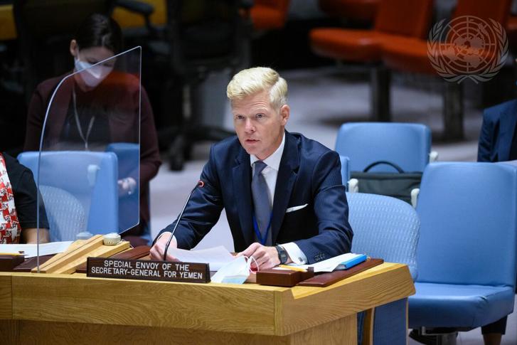 Hans Grundberg talar till FN:s säkerhetsråd i New York