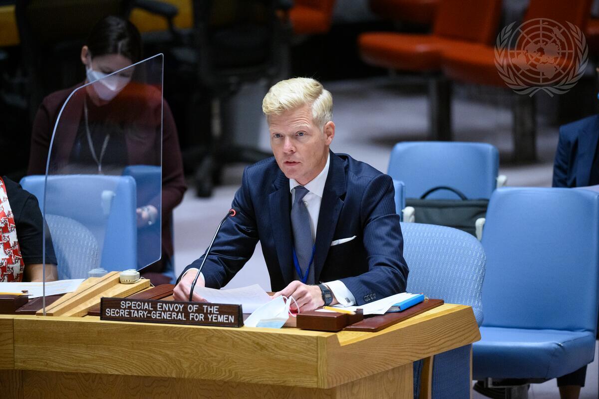 Hans Grundberg, the UN's special envoy to Yemen, at the UN Security Council in New York.