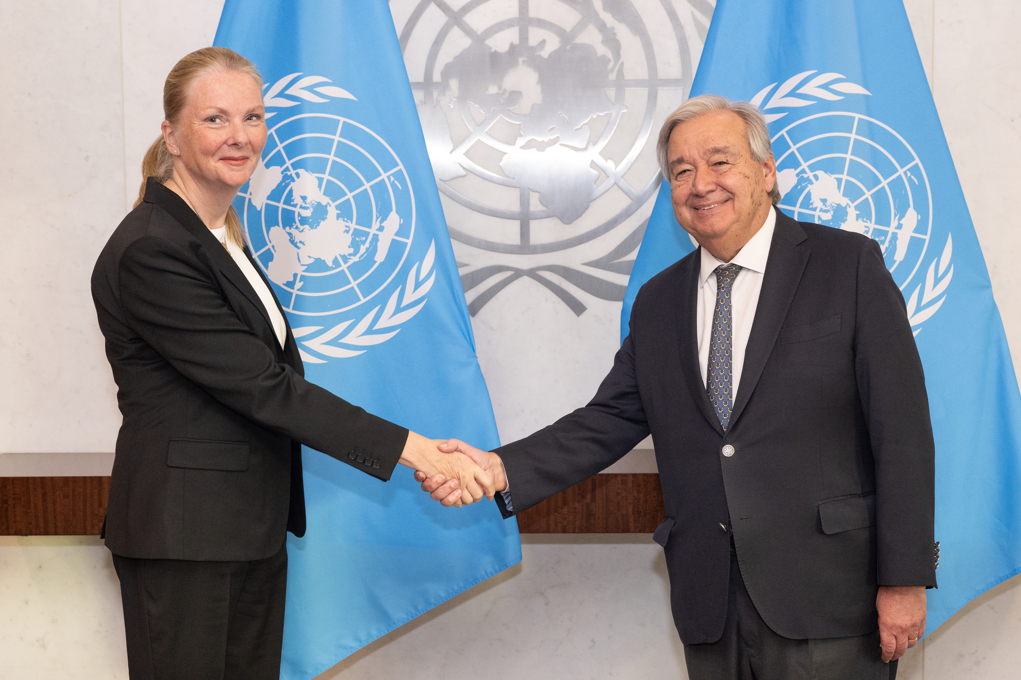 Nicola Clase, Permanent Representative of Sweden to the United Nations, presents her credentials to United Nations Secretary-General António Guterres