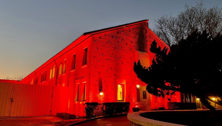 Main building at Embassy of Sweden in orange light