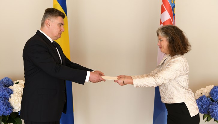 Ambassador Anna Boda presenting her credentials to the President of Croatia Zoran Milanović