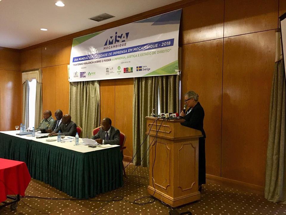 Ambassador Marie Andersson de Frutos holding a speech at Commemoration of the International Press Freedom Day