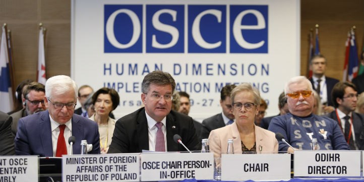 Miroslav Lajčák, Foreign Minister of Slovakia and OSCE Chairperson-in-Office, addressing participants in the opening of the 2019 Human Dimension Implementation Meeting. Warsaw, 16 September 2019.  Photo: OSCE/Piotr Dziubak