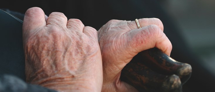 Bilder visar en hand från en äldre person