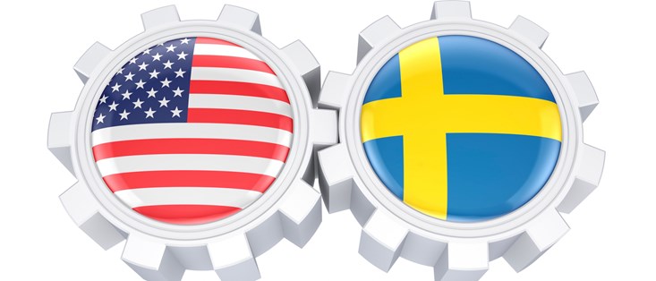 Amerikanskt och svenskt kugghjul som hakar i varandra